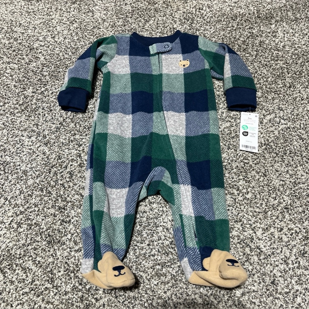Carters Baby Fleece One Piece 2 Way Zip Bear Footies Farm Pjs 3 Months